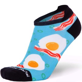 Pure Athlete Running Socks – Best Athletic No Show for Men and Women - Low-Show Light Cushion (Large/X-Large, 3 Pairs - Bacon and Eggs/Aqua)