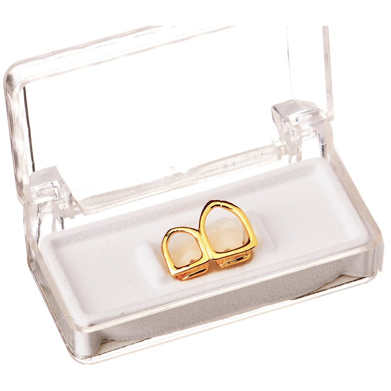 Gold Tone 2 Open Grillz Teeth for Top and Bottom