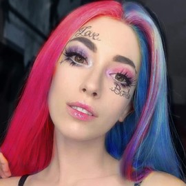 Pink Blue Wig Lace Front Wigs for Women Long Straight Soft Half Hot Pink Blue Rainbow Wig Rose Red Handmade Synthetic Wig Pre Plucked Hairline Glueless Synthetic Heat Resistant Hair Cosplay 24 Inch