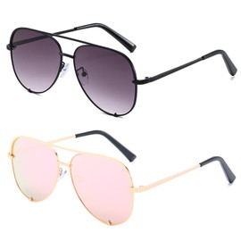 BUTABY Oversized Aviator Sunglasses for Women Men Classic Polarized Sun Glasses Vintage Pilot Metal Shades UV Protection Grey & Mirrored Pink