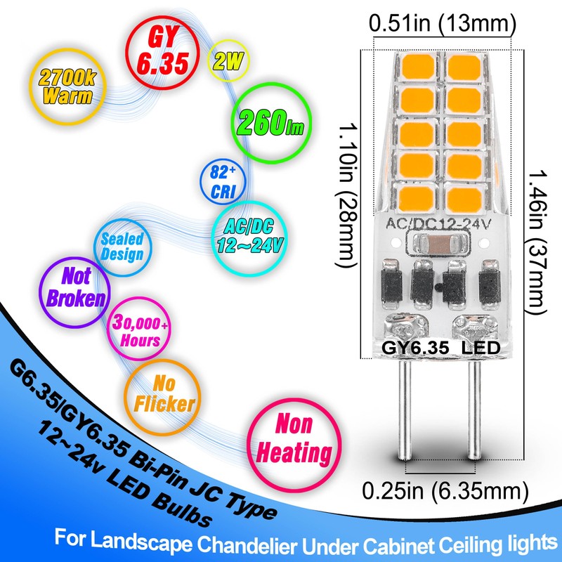 Heifymi GY6.35 LED Bulb 2W Equivalent 20W Halogen Bulb 2700K
