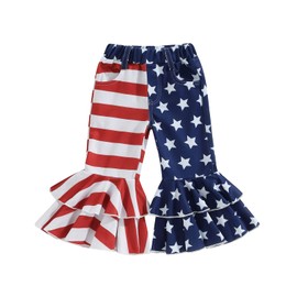 Emmababy 4th of July Bell Bottoms Toddler Girl Flared Denim Pants Wide Leg Jeans Baby Summer Clothes Independence Day (Blue, 4-5 Years)