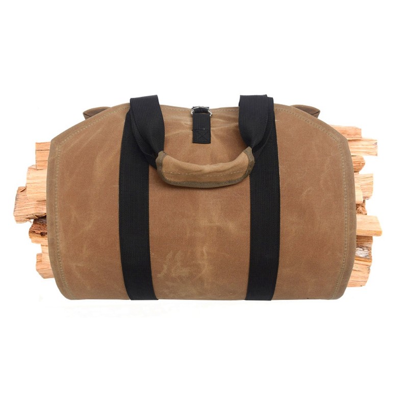 Waxed Canvas Waterproof Large Portable Firewood Holder Bag Log Carrier