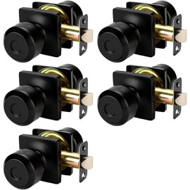Haidms 5 Packs Matte Black Passage Door Knobs, Black Closet Door Knobs,Passage Door Knobs Interior for Closet or Hall(Square Panel Closet Door Konbs)