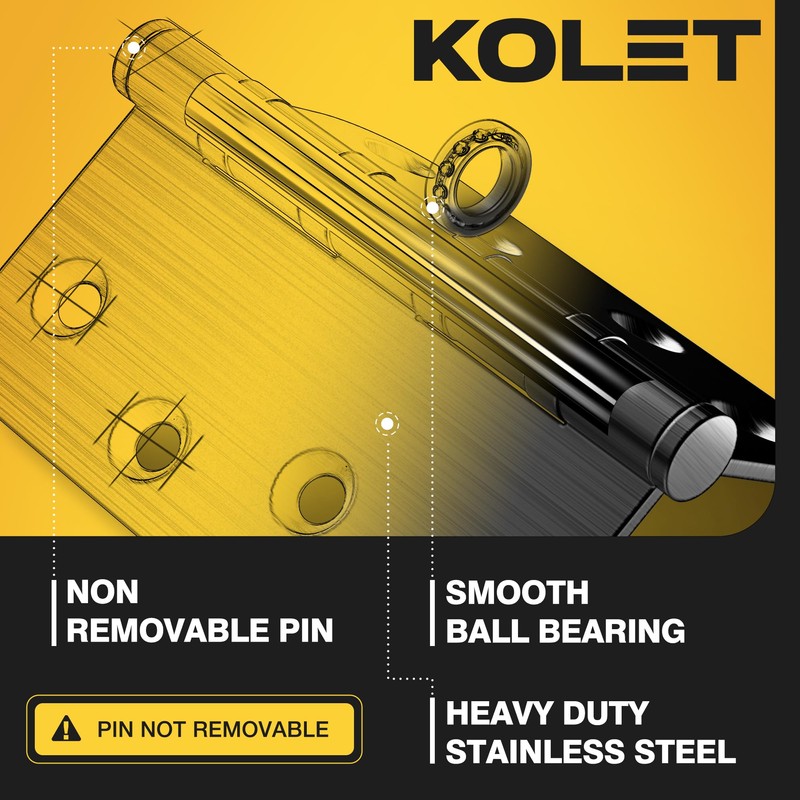 KOLET Ball Bearing Door Hinges, 4 x 4 Inches Black