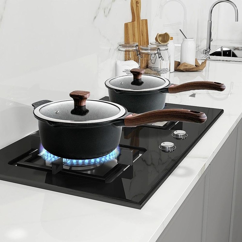 Vinchef New Nonstick Sauce Pot Set with Lids, 3QT Saucepan