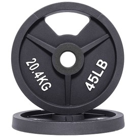 Signature Fitness Cast Iron Plate Weight Plate for Strength Training and Weightlifting, 1-Inch Center (Standard), 45LB (Set of 2)