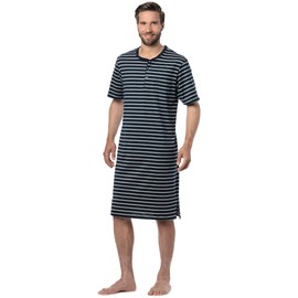 Men's Short Sleeve Button Down Nightdress, Dark blue-grey melange