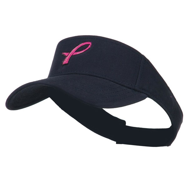 e4Hats.com Hot Pink Ribbon Breast Cancer Logo Embroidered Visor - Navy OSFM