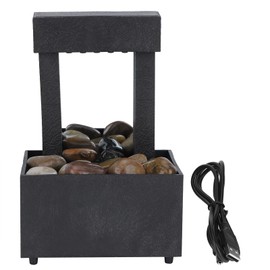 KIMISS Desktop Fountain USB LED Fountain for Indoor Use Grey Water Feature Plastic USB LED Indoor Water Fountain Illuminated Waterfall Table Fountain with Stones for Office Home Decor