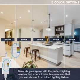 LUXRITE 2 Inch LED Recessed Lighting with Junction Box, 15W, 5 Color Selectable 2700K-5000K, 1000 Lumens, Dimmable Canless LED Downlights, Interchangeable Trim, Wet Rated, IC Rated, ETL Listed
