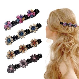 Pack of 4 Hummingbird Hair Clips with Crystal Flower, Double Layer Hair Clips for Women Girls, Sparkling Crystal Stone Braided Hair Clips with 3 Mini Hair Clips, Rhinestone Hair Clip