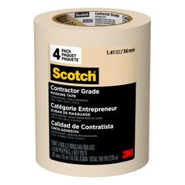 Scotch Contractor Grade Masking Tape, 1.41 inches by 60.1 yards (240 yards total), 2020, 4 Rolls