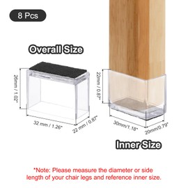 PATIKIL Chair Leg Floor Protector for Hardwood Floors, 8 Pcs Rectangle PVC Felt Fit 1.18" x 0.59" Furniture Leg Cap Furniture Feet Cover Furniture Feet Carpet Small Slider, Transparent