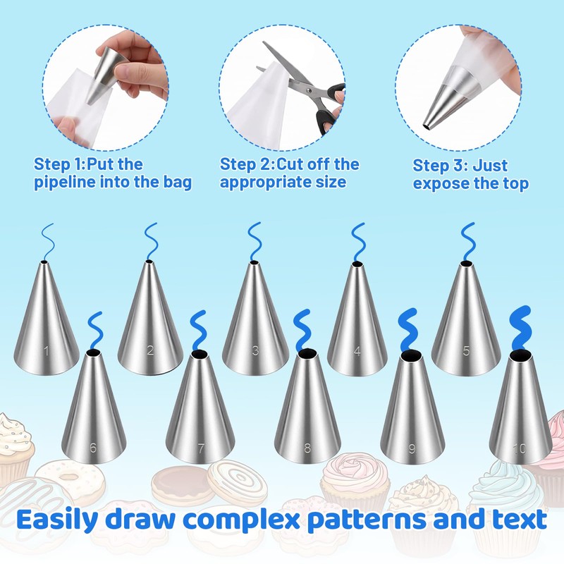 Classicseali 10Pcs Round Piping Nozzle,Stainless Steel Small Piping Nozzle