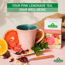 Saint Gottard Pink Lemonade Herbal Tea – Fruity Infusion with Hibiscus, Rosehip & Citrus – Naturally Caffeine-Free, Bright & Refreshing Flavor – Hot or Iced Fruit Tea – 40 Tea Bags