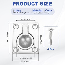 PATIKIL 1-7/8"x1-1/2 Flush Pull Ring Handles, Marine Grade 316 Stainless Steel Square Recessed Door Pull Hidden Boat Hatch Latch with Screws for Marine Yacht Furniture, Silver