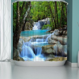 DDS-DUDES Waterfall Shower Curtain, Garden Spring Natural Scenery Forest Waterproof Shower Curtain for Bathroom 12 Plastic Hooks 71 * 71 inches (A17)