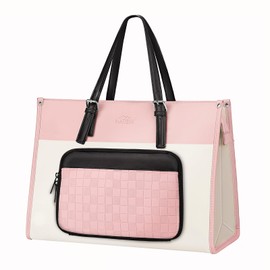 MATEIN Lunch Tote Bag for Women, 15.6 Inch Laptop Purse with Lunch Compartment, Waterproof PU Leather Briefcase with Insulated Pocket, Office Handbag for Work, Daily Use, Gifts for Ladies, Beige Pink