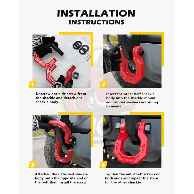 A-BOAR 3/4" D-Ring Shackles, Heavy Duty Forged Steel Shackles with