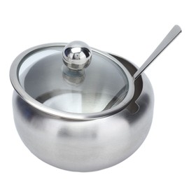 Azucarero pequeño, tapa transparente, cuchara incorporada brillante para condimentar, frascos de almacenamiento de condimentos, utensilios de cocina para azúcar, sal, pimienta, té, café