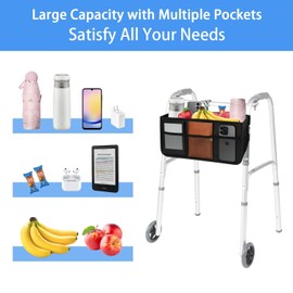 Ｄｏｒｃｙ Walker Basket Folding Walker Bag with Cup Holder and Storage Pockets, Large Capacity Organizer for Seniors (Not Fit for Rollator Walkers)