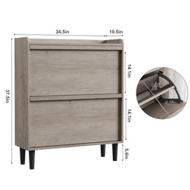 GarveeHome Shoe Cabinet with 2 Flip Drawers, Wooden Shoe Organizer with Adjustable Shelf, Shoe Storage for Entryway, Hidden Shoe Cabinet for Hallway, Living Room, Grey