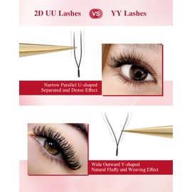 NAGARAKU 2D UU Eyelashes, Double Tips, Parallel U-Shape Volume Fans, Lightweight, Fine, Natural, Fluffy, Flexible, Compact, Flowered, Single, Visible Eyelash Fans, UU Lash Cluster, Matte Black (0.07 C