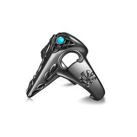 DAYLINLOVE Raven Ring 925 Sterling Silver Skull Crow Turquoise Adjustable Open Thumb Ring Gothic Viking Nordic Pagan Jewellery Gift for Men Father, Precious metal, No Gemstone