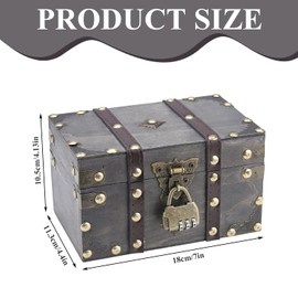 Graplan Wooden Treasure Chest Vintage Wooden Treasure Chest 18 x 11.5 x 10.5 cm Treasure Chest with Combination Lock Treasure Chest with Lock Storage Treasure Chest for Storage and Decorating