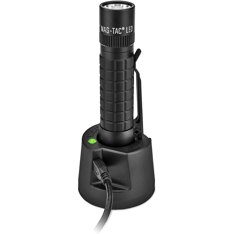 Maglite Mag-Tac LED Rechargeable Flashlight - Plain-Bezel, Matte Black