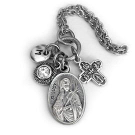 St. Lucy Necklace, Keychain or Clip, Patron Saint of Those with Vision Problems, Eye Disease, The Blind, Birthstone Crystal and Initial Charm