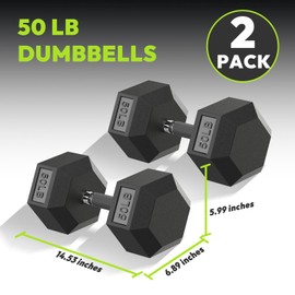 HANDBODE Hex Rubber Dumbbells - Enhanced Grip for Secure & Ergonomic Hold - Ideal for Strength Training and Home Gym Workouts, 50 LB Pair