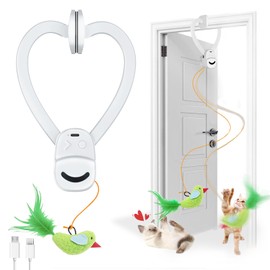 CATPICK Interactive Cat Toys for Indoor Cats Automatic Electric Flying Bird Feather Wand Toy - Best Kitten & Adult Cat Enrichment Stimulation Toy Hanging Electric Kitty Toys for Bored Cats（White）