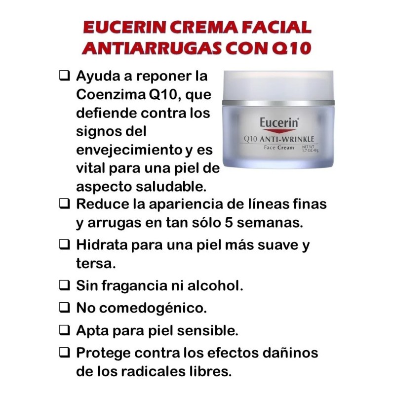 Eucerin Q10 Crema Facial Hidratante Antiarrugas con Coenzima Q10, 48