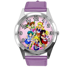 Purple Leather Round Watch for Manga Fans, Purple, Strap.