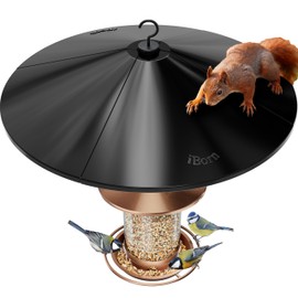 iBorn Bird Feeder Squirrel Guard, Polycarbonate(PC) Oversize Squirrel Baffle Defender for Hanging, Birds Feeder for Outdoors Protector,19.5 Inch,Pack of 1, Black (Bird Feeder is not Included)