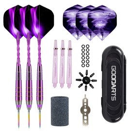 BIPY Purple Dart Set Steel Tip Darts Kit Flights and Stems Aluminum Shafts Professional Metal Darts Set Plastic Shafts O Rings Dart Fixing Tool Dart Needle Grindstone for Indoor Dart Games
