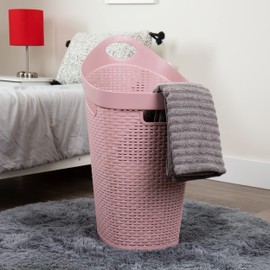 Mind Reader 60L Rolling Laundry Hamper, Clothes Basket, Wheels, Wicker Style, Plastic, 19.5"L x 14.75"W x 29.25"H, Ivory