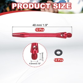 PATIKIL Aluminum Dart Shafts 48mm, 12 Pack 2BA Thread Dart Stems Replacement Accessories with Rubber Rings for Steel Tip, Red