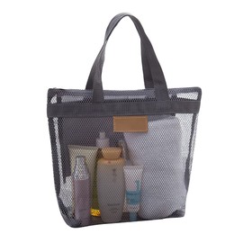 Pebipoo Mesh Shower Caddy Bag, Quick Dry Portable Tote Bag with Zipper and Inner Pocket, Lightweight Bath Organizer for College Dorm Bathroom, Swimming, Gym, Beach, Travel (Gray)