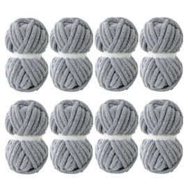 MABOZOO 8 Pack Super Bulky Chunky Chenille Yarn for Hand Knitting,Big Yarn for Chunky Blanket,Large Thick Arm Knitting Yarn,Fluffy Soft Plush Jumbo Yarn Crocheting,Light Grey
