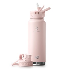 IDEUS Insulated Stainless Steel Water Bottle with 2 Leak-Proof Lids, Thermal Water Flask for Hiking Biking, 40oz, Light Pink