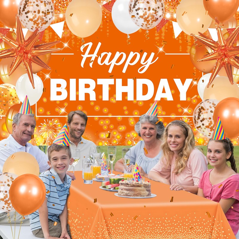 62pcs Orange Fall Birthday Decorations Orange Happy Birthday Banner