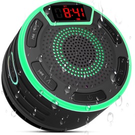BassPal Bluetooth Speakers, IPX7 Waterproof Shower Speaker, Portable Speaker with LED Display, FM Radio, Suction Cup, Light Show, Built-in Mic, Best Gifts for Pool Beach Home Party Travel Outdoors