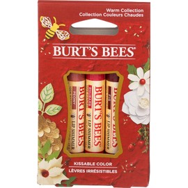Burt's Bees Conjunto de regalo de vacaciones color kissable, 3 brillos de labios en caja de regalo, colección cálida en peonía, higo y ruibarbo