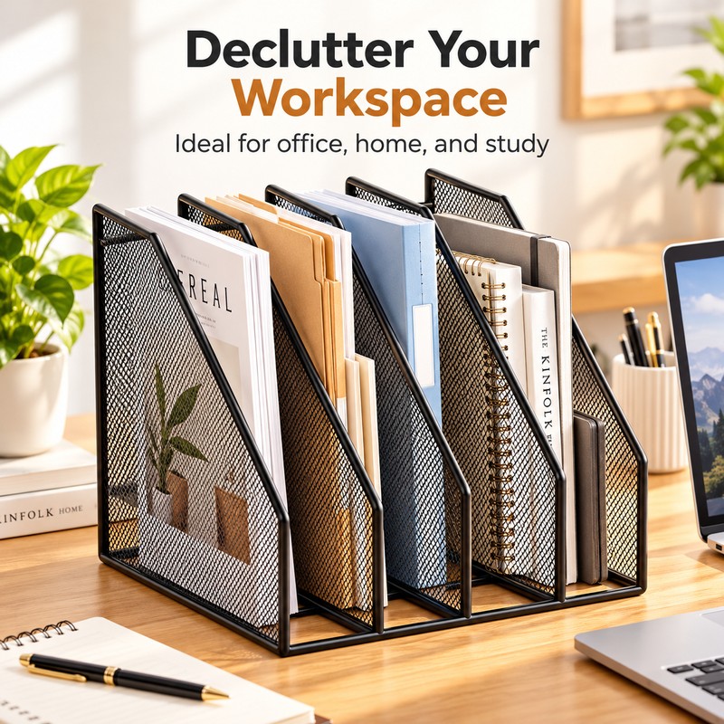 Metal Mesh Desk File Organizer for Documents and Books –
