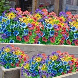 DRT DERUITAI Artificial Flowers for Outdoors,20 Bundles UV Resistant Faux Fake Outdoor Flowers No Fade Plants Plastic Shrubs for Home Indoor Outside Decor(Mix Color)