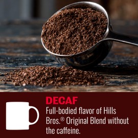 Hills Bros Decaf Original Blend Ground Coffee, Medium Roast, Caffeine Free, Full-Bodied Classic Rich Taste, 23 Oz