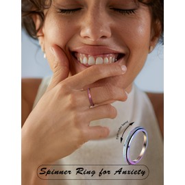 Diamday Fidget Rings for Women Men - 2mm Colorful Spinner Stainless Steel Ring for Anxiety Stress Relief Glitter Sandblast Spinning Figit Anxiety Jewelry for Wedding Promise Size 5